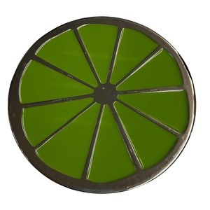 Crate&Barrel Lime Metal Trivet Green Silver Tone Knob Feet